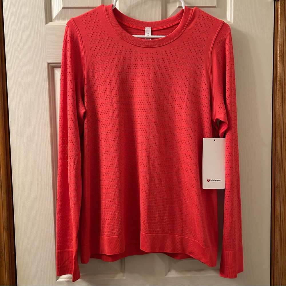 NWT Lululemon Breeze By Long Sleeve Squad Size 10 Thermal Red Relaxed Hip Length